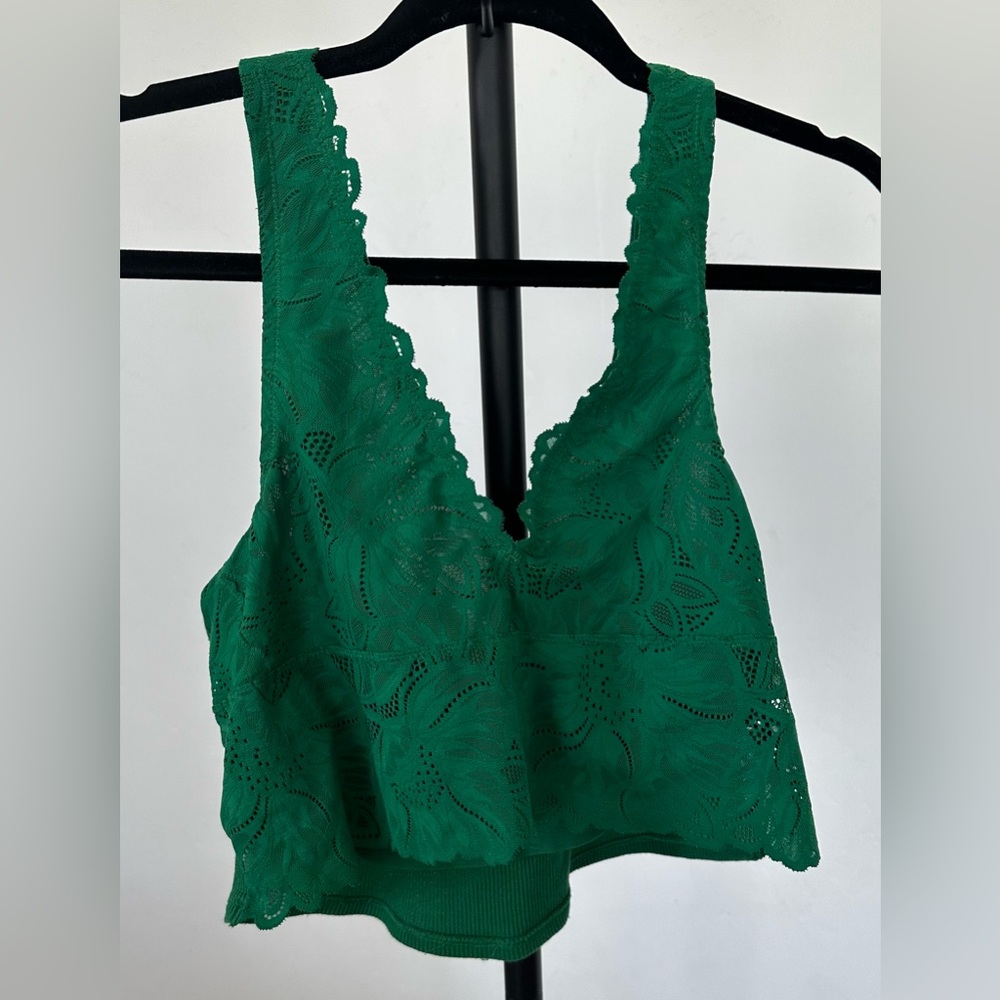 Aerie Green Lace Ribbed Knit Back Bralette Size XL